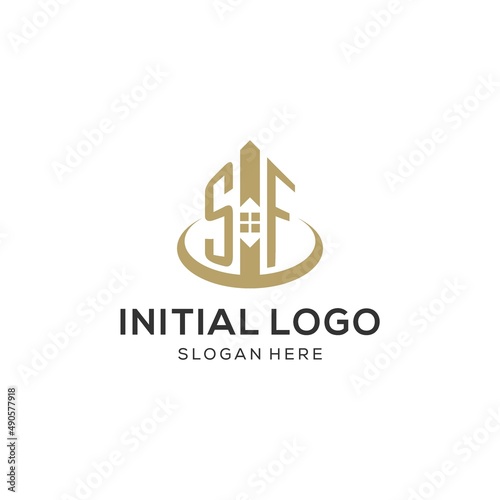 Initial SF logo with creative house icon, modern and professional real estate logo design