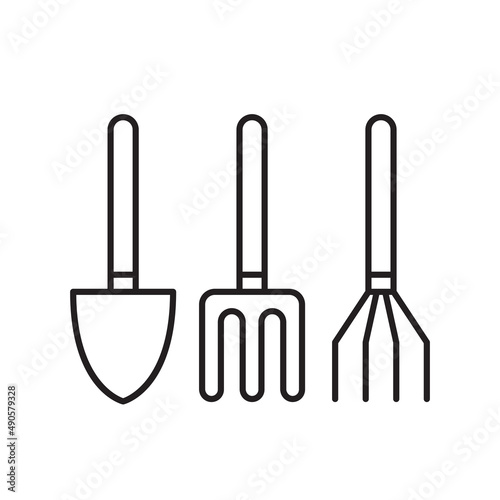Garden tools, simple gardening icon in trendy line style isolated on white ba...