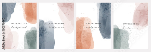 Set of vector watercolor universal backgrounds with copy space for text. Design for social media, card, invitation, brochure, cover.