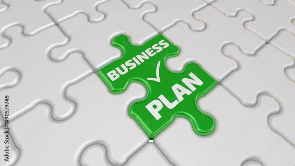 Business plan. Final piece of the puzzle. Folded white puzzles elements and one final green piece of the puzzle with the text BUSINESS PLAN and a check mark. Footage video Business plan. Final piece of the puzzle. Folded white puzzles elements and one final green piece of the puzzle with the text BUSINESS PLAN and a check mark. Footage video