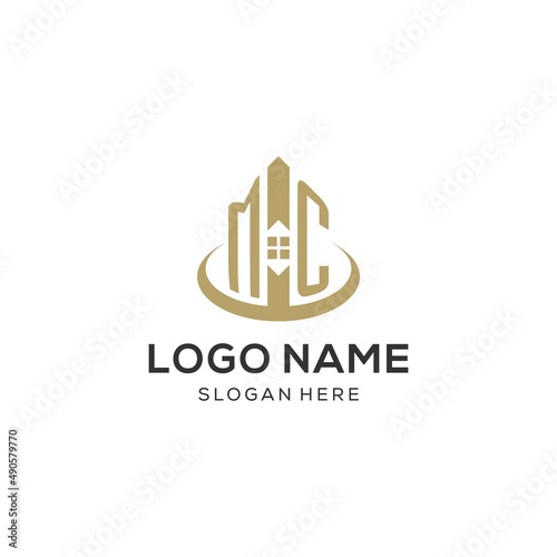 Initial MC logo with creative house icon, modern and professional real estate logo design