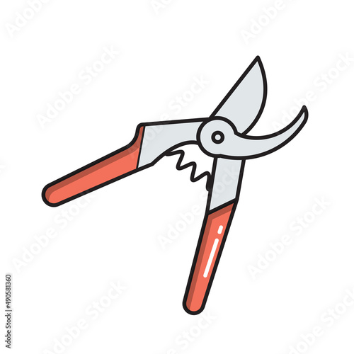Garden secateurs for plants, simple gardening icon in trendy line style isola...