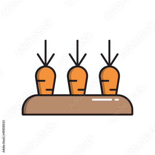 Bed with carrots, simple gardening icon in trendy line style isolated on whit...