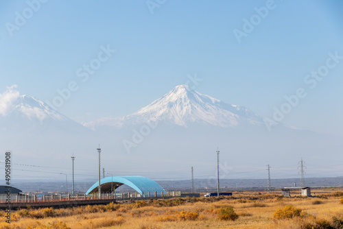 Mount Ararat or Agri between Turkey and Armenia. Dilucu border gate of Turkey photo