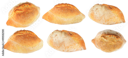 Delicious white bread with crust isolated on white background.