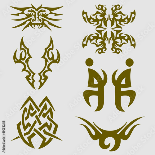 Tribal tattoo designs. Set of vector illustrations. 