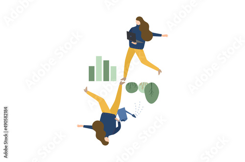 Flat design of work life balance concept and work life harmony vector, business people with leisure activities, relaxing lifestyle management vector, a business woman is working on laptop notebook.