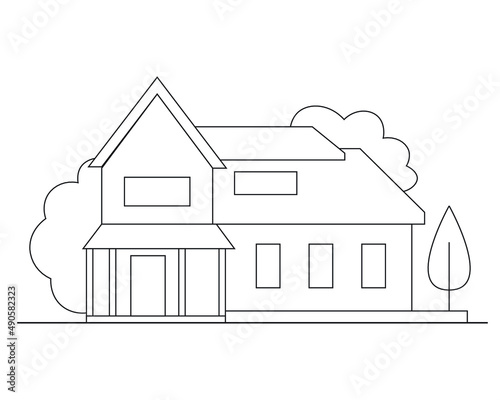Easy Simple house Coloring page. modern House line art design. line art 