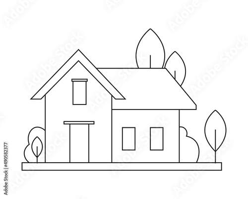 Easy Simple house Coloring page. modern House line art design. line art 