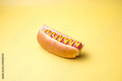 hot dog with mustard, hotdog