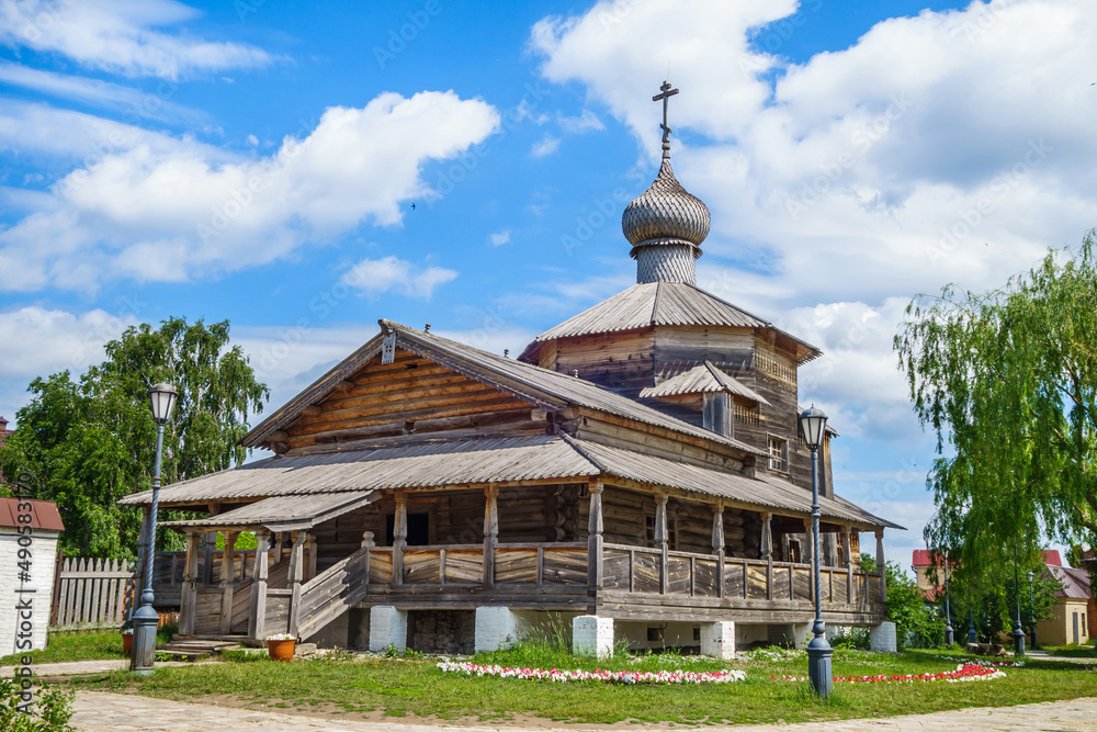 Trinity Church, built of wood in old traditional Russian architectural style in 1551. Shot in Sviyazhsk, Russia