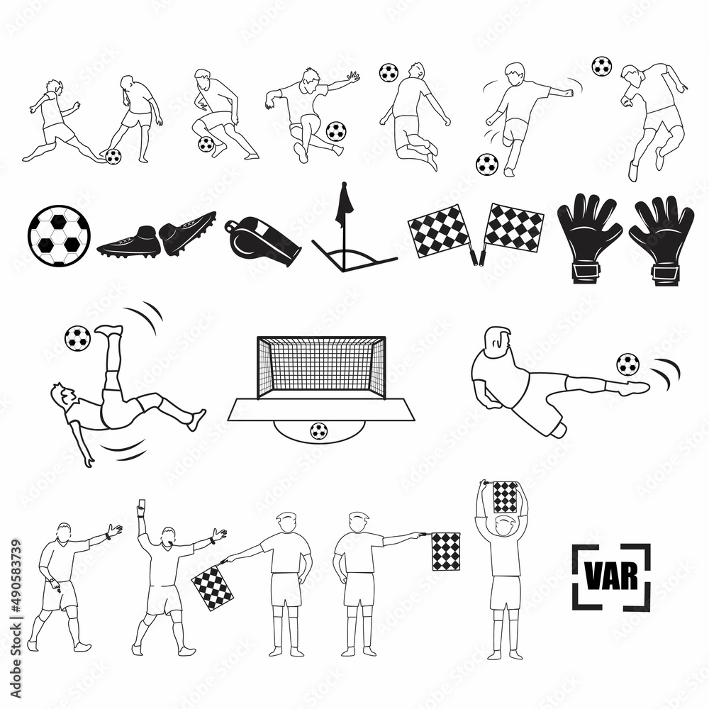A collection of all football action icons, football elements icon set