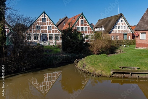 Fachwerkhäuser in Jork im Alten Land in Niedersachsen, Deutschland