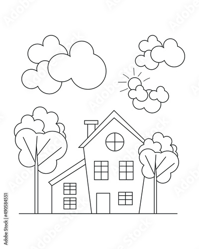 Easy Simple house Coloring page. modern House line art design. line art 