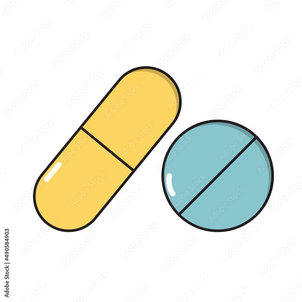 Pills simple medical icon in trendy line style isolated on white background for web apps and mobile concept. Illustration