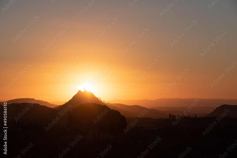 Beautiful Sunrise Over Monte Formaggio in Mazzarino, Caltanissetta, Sicily, Italy, Europe
