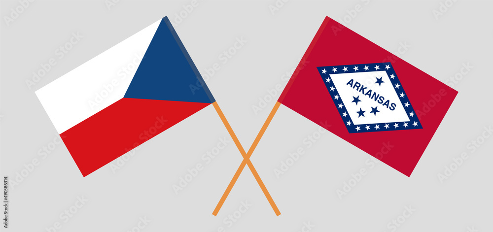 Crossed flags of Czech Republic and The State of Arkansas. Official colors. Correct proportion
