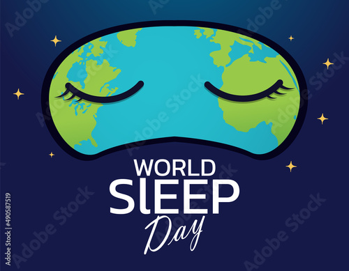 World Sleep Day Vector Design Illustration.Horizontal bright poster for World Sleep Day. Sleeping icons of the planet Earth, the moon and the sun under the covers.