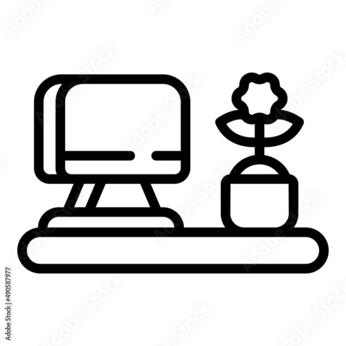 Tv self isolation icon outline vector. Online work. People quarantine