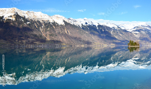 Small island in Lake Brienz in Switzerland