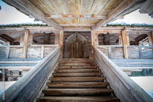 The entrance of Russian wooden church