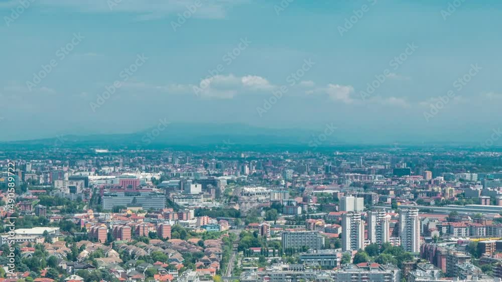 Milan aerial view of residential buildings near the business district timelapse