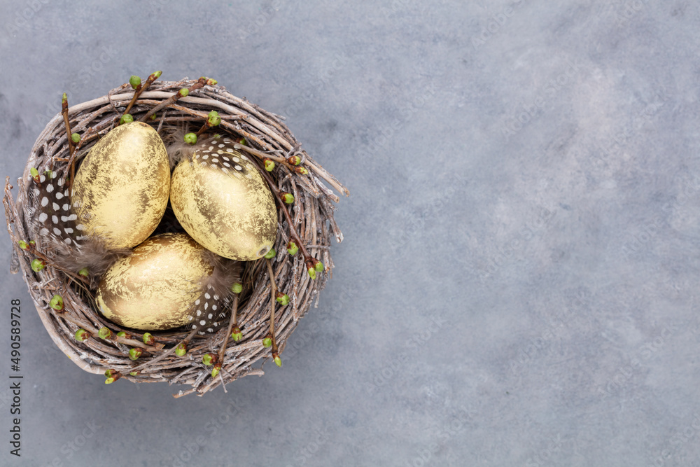 Easter eggs in the nest. Spring greeting card. Easter eggs in the nest. Spring greeting card.