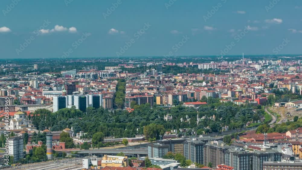 Milan aerial view of residential buildings and the Garibaldi railway station in the business district timelapse
