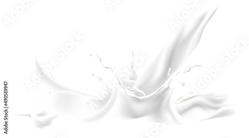 Realistic milk splash. White creamy fluid crown with droplets