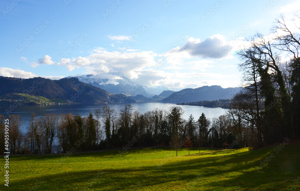 Landscape with Lucerne lake during early spring Landscape with Lucerne lake during early spring