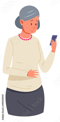 Old woman with smarthone. Senior using mobile phone