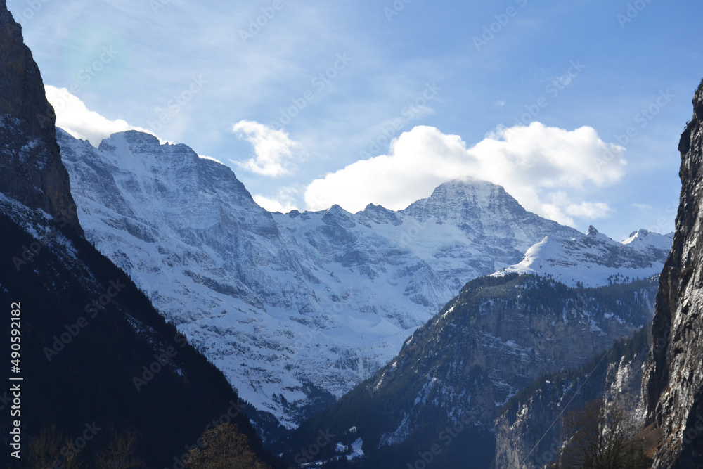 Beautiful Swiss mountains in Lauterbrunnen village