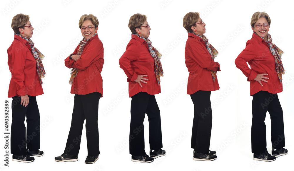 Fototapeta premium side view of same senior women posing on white background