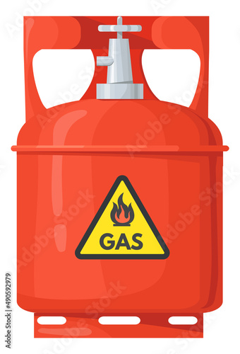 Gas container. Red metal fuel barrel icon