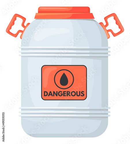 Plastic can with toxic chemical liquid. Dangerous container