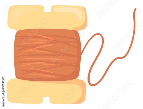 Wooden sewing bobbin with thread in cartoon style