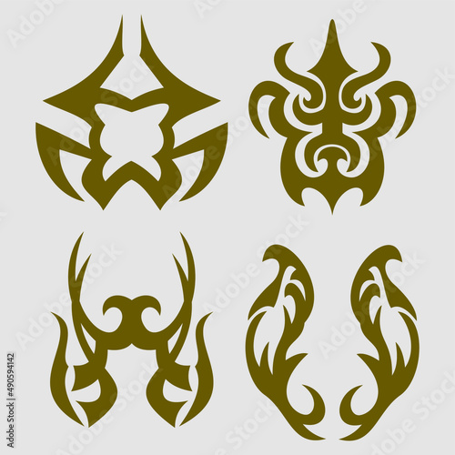 Set of tribal art tattoo Raster Illustration vector floral design elements