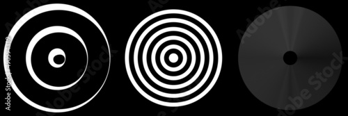 Concentric, radial, radiating black and white, circles, rings simple monochrome geometric illustration