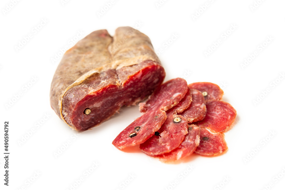 Soppressata, tipico salume della Calabria, Campania e Basilicata, Cibo Italiano Soppressata, tipico salume della Calabria, Campania e Basilicata, Cibo Italiano