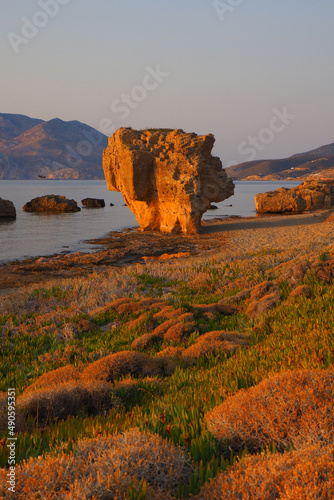 Giant rock in Pouria beach near main village of Skiros island, Sporades islands, Greece photo