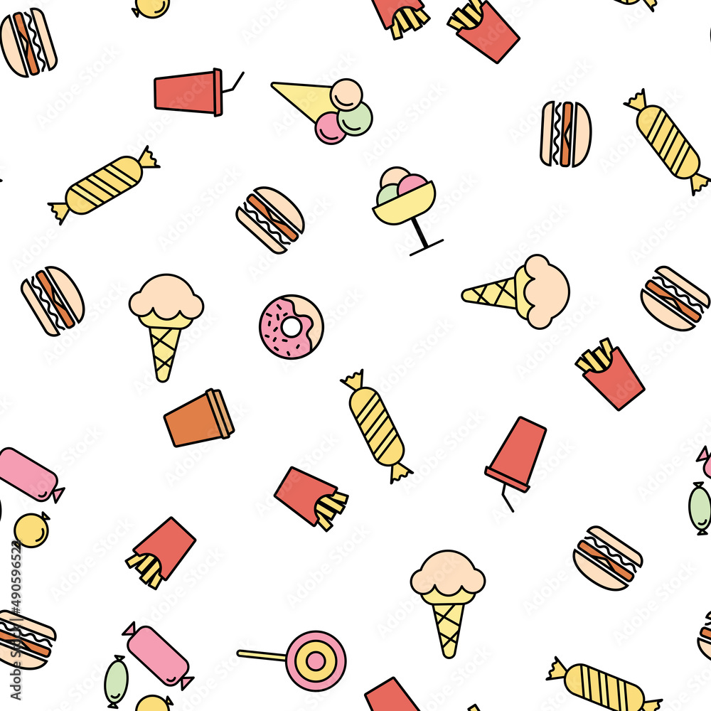 Simple Food and Drink Icon Seamless Pattern Background. Illustration Simple Food and Drink Icon Seamless Pattern Background. Illustration