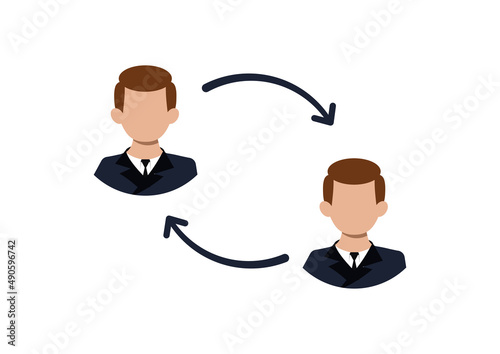 Employee turnover icon. Change management of human resources transfer. Replacing one worker with another. Flat design vector illustration isolated on white background.