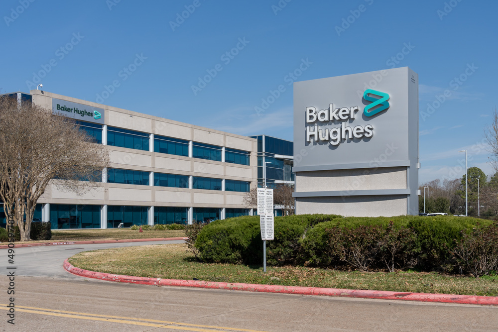 Houston, Texas, USA - March 2, 2022: Baker Hughes headquarters in Houston,  Texas, USA. Baker Hughes Company is an American oil field services company.  Stock-Foto | Adobe Stock