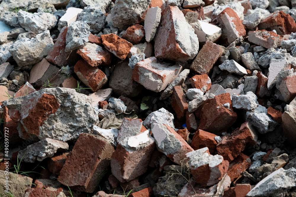 pile of bricks concrete construction garbage at a demolished site pile of bricks concrete construction garbage at a demolished site