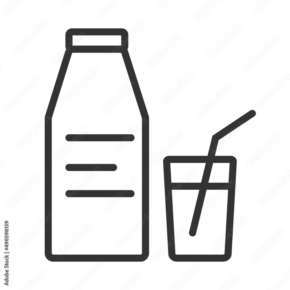 Bottle with drink and glass with straw. Simple food icon in trendy line style isolated on white background for web apps and mobile concept. Illustration Bottle with drink and glass with straw. Simple food icon in trendy line style isolated on white background for web apps and mobile concept. Illustration