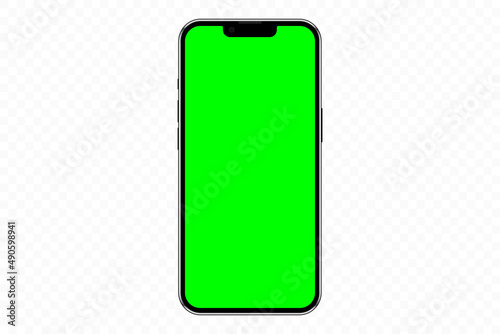 Realistic mobile phone mockup with green screen chromakey, cellphone app template. Isolated stock vector