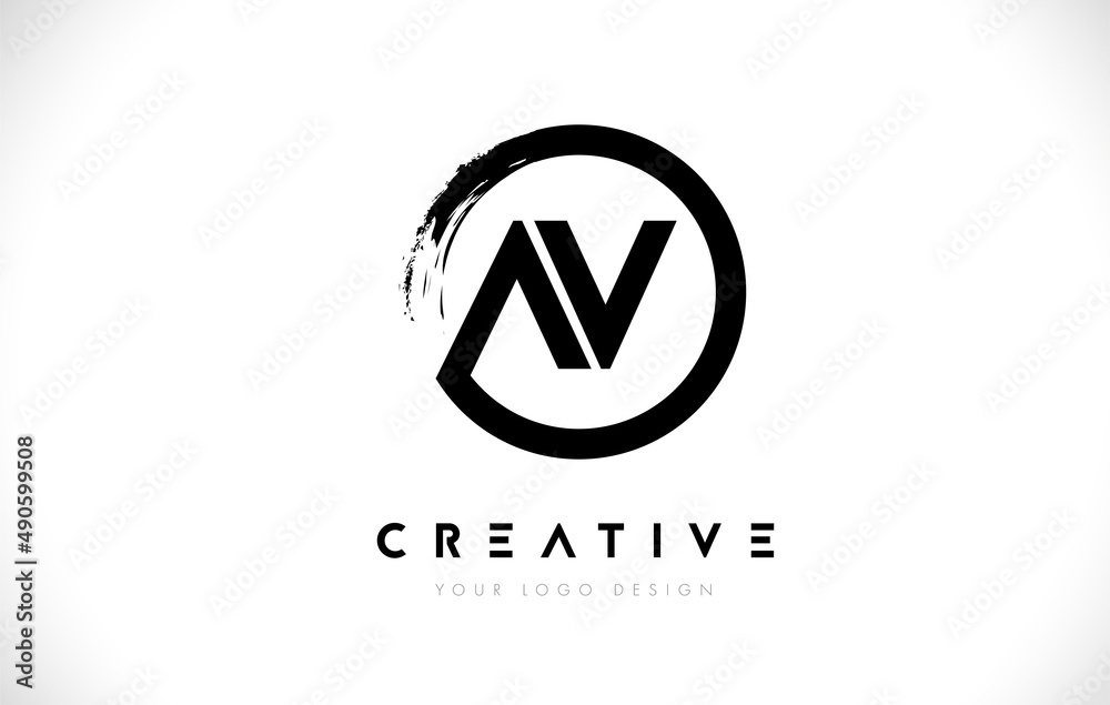AV Circular Letter Logo with Circle Brush Design and White Background.