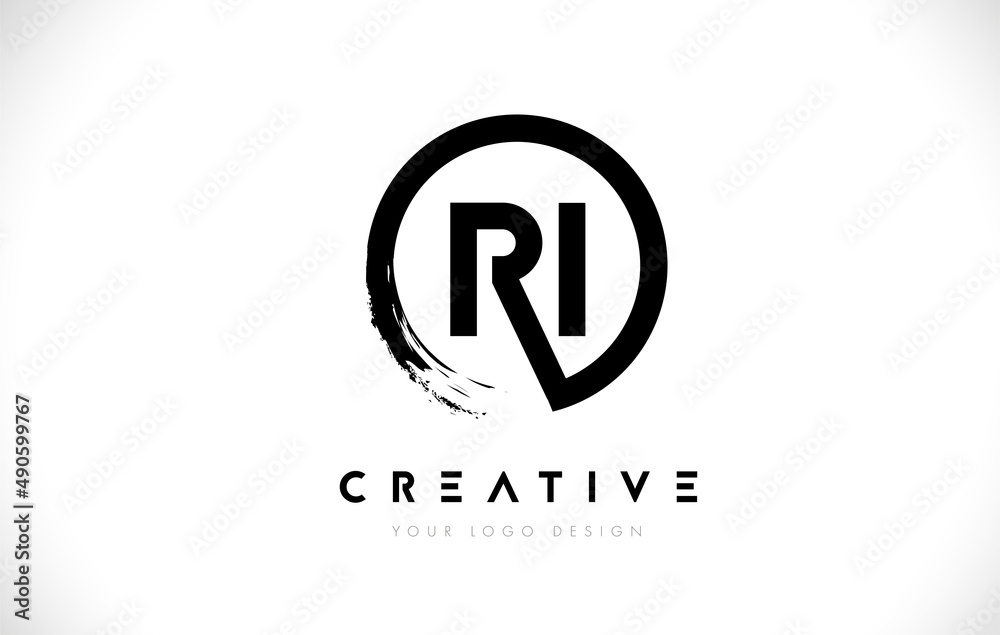 RI Circular Letter Logo with Circle Brush Design and White Background.