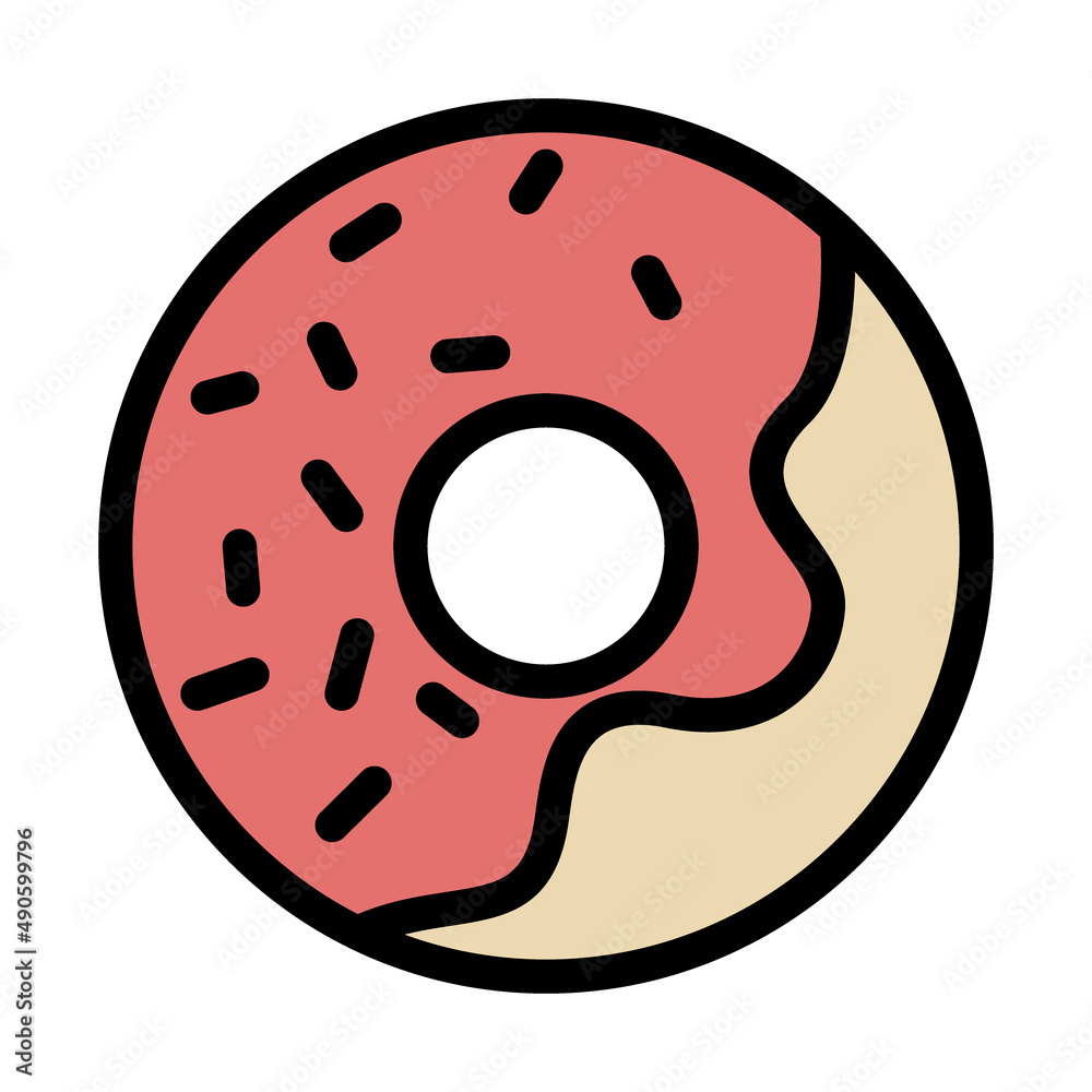 colored Donut with icing and sprinkling. Simple food icon in trendy line style isolated on white background for web apps and mobile concept