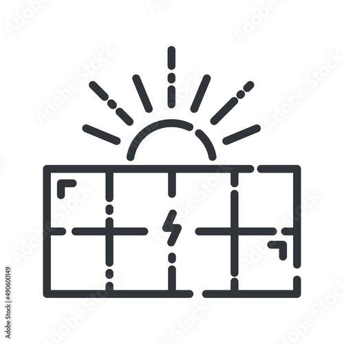 Vector solar panel and sun line icon isolated